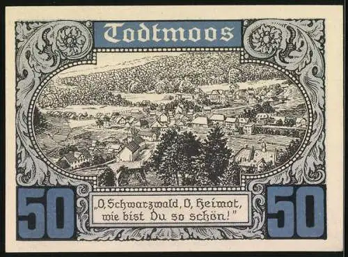 Notgeld St. Blasien / Schwarzwald, 50 Pfennig, Blick auf Todtmoos