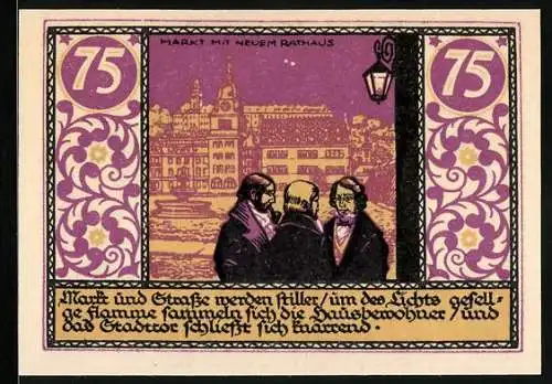 Notgeld Rudolstadt 1921, 75 Pfennig, Markt mit neuem Rathaus