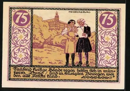 Notgeld Rudolstadt 1921, 75 Pfennig, Stadtwappen, Heidecksburg