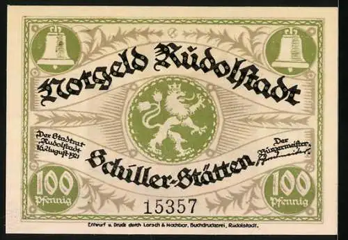 Notgeld Rudolstadt 1921, 1 Mark, Schillerhaus und Schillerstrasse