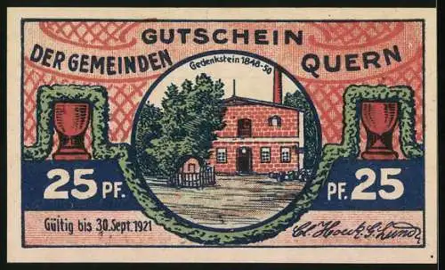 Notgeld Quern 1921, 25 Pfennig, Norburg und Sonderburg, Gedenkstein