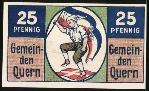 Notgeld Quern 1921, 25 Pfennig, Mühle, Deutscher Michel tritt auf schweizer Flagge