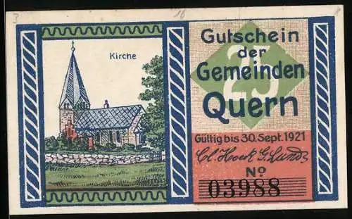 Notgeld Quern 1921, 25 Pfennig, Kirche und Wappen