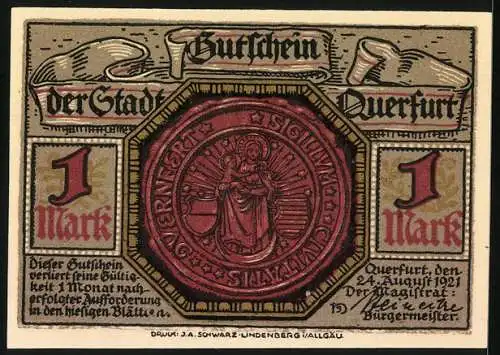 Notgeld Querfurt 1921, 1 Mark, Alte Festung