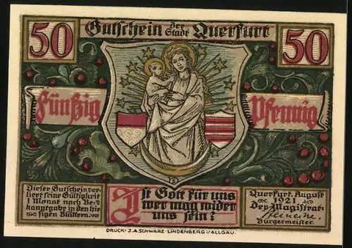 Notgeld Querfurt 1921, 50 Pfennig, Markt auf der Eselswiese