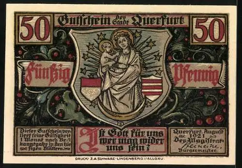 Notgeld Querfurt 1921, 50 Pfennig, Der heilige Brun mit Kindern