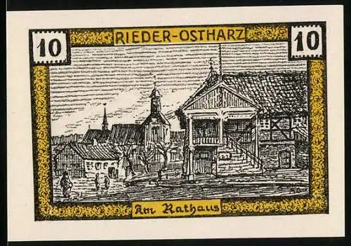 Notgeld Rieder /Ostharz 1921, 10 Pfennig, Partie am Rathaus