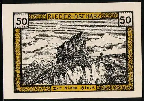 Notgeld Rieder /Ostharz 1921, 50 Pfennig, Der dicke Stein