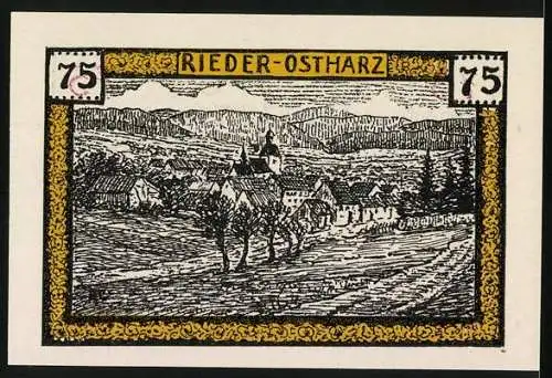 Notgeld Rieder /Ostharz 1921, 75 Pfennig, Blick auf den Ort