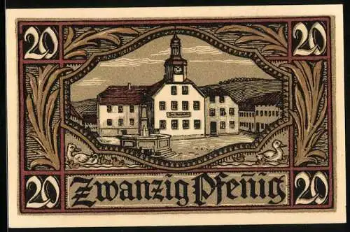 Notgeld Remda i. Thür. 1921, 20 Pfennig, Rathaus und Wappen