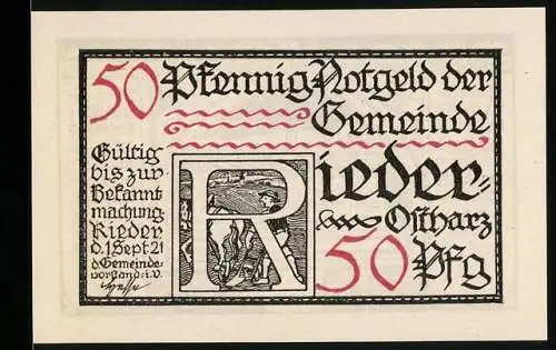 Notgeld Rieder 1921, 50 Pfennig, Grab von Andreas Küster