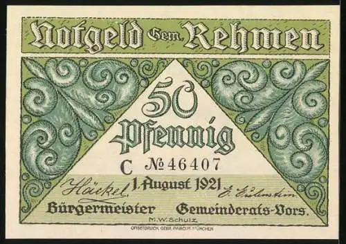 Notgeld Rehmen 1921, 50 Pfennig, Kellerhaus 1850 im Wald