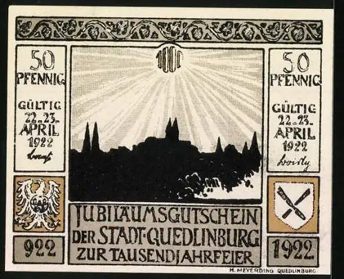 Notgeld Quedlinburg 1922, 50 Pfennig, Äbtissin Mathilde