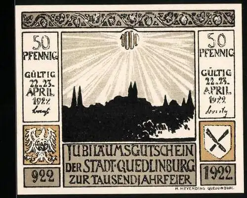 Notgeld Quedlinburg 1922, 50 Pfennig, Gefangennahme des Raubgrafen 1337