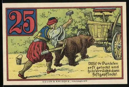 Notgeld Rinteln 1920, 25 Pfennig, Bär wird aufgespiesst