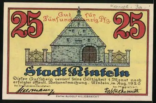 Notgeld Rinteln 1920, 25 Pfennig, Bär wird aufgespiesst