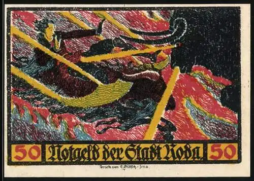 Notgeld Roda 1921, 50 Pfennig, Historia von Doctor Johan Fausten, Stier