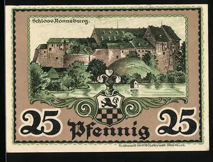 Notgeld Ronneburg /Thür. 1921, 25 Pfennig, Schloss Ronneburg, Melcher und Marche