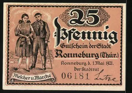 Notgeld Ronneburg /Thür. 1921, 25 Pfennig, Schloss Ronneburg, Melcher und Marche