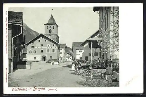 AK Bergün / Albula, Partie auf dem Dorfplatz mit Kirche