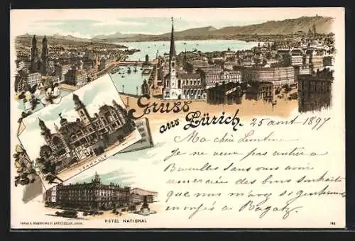 Lithographie Zürich, Hotel National und Tonhalle