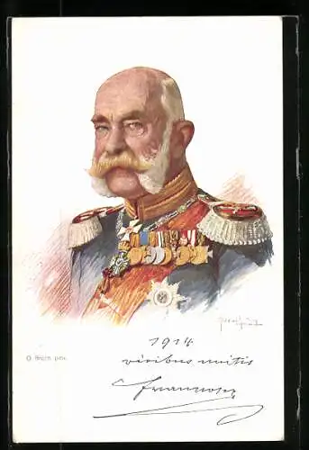 Künstler-AK Kaiser Franz Josef I. von Österreich in Paradeuniform