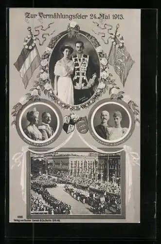 Künstler-AK Herzogpaar von Hannover - Karte zur Vermählung 1913, Ernst August Herzog von Braunschweig
