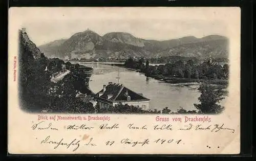 AK Bad Honnef, Blick auf Nonnenwerth und Drachenfels