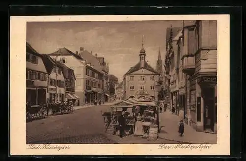 AK Bad Kissingen, Marktplatz mit Marktständen und Geschäften