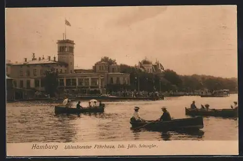 AK Hamburg-Uhlenhorst, Boote vor dem Uhlenhorster Fährhaus