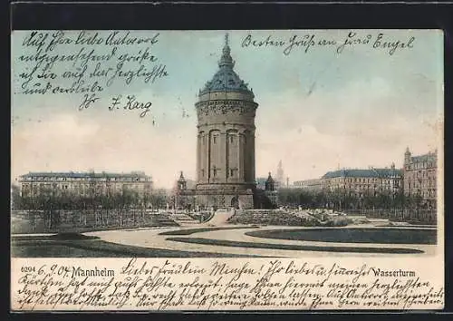 AK Mannheim, Wasserturm-Panorama mit Anlagen