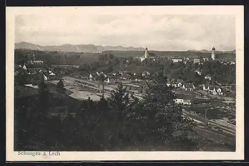 AK Schongau am Lech, Ortsansicht mit Bergpanorama aus der Vogelschau