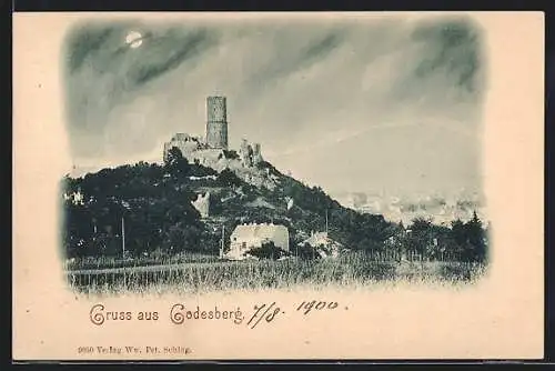 AK Godesberg, Burg und Ort bei Vollmond