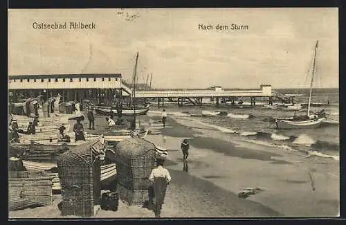 AK Ahlbeck / Ostseebad, Strandbad nach dem Sturm