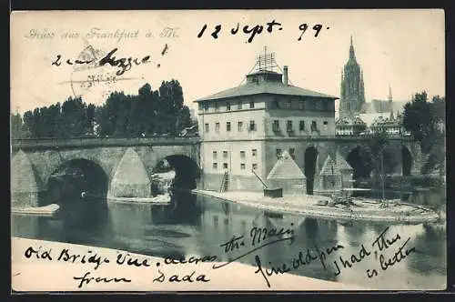 AK Frankfurt a. M., Flusspartie mit Brücke