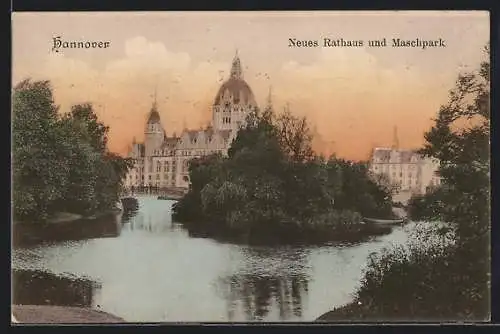 AK Hannover, Neues Rathaus und Maschpark