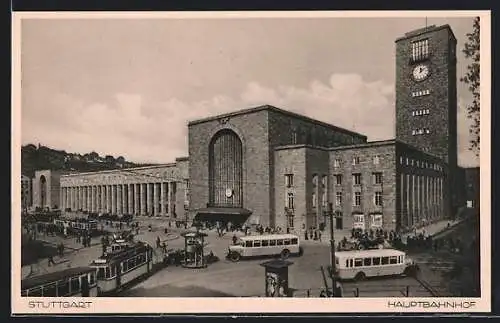 AK Stuttgart, Strassenbahn und Busse am Hauptbahnhof