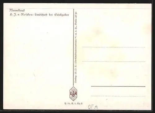 Künstler-AK Schillgallen, grasende Kühe bei dem Dorf