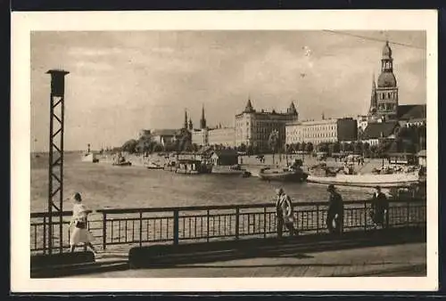 AK Riga, Ortsansicht mit Brücke