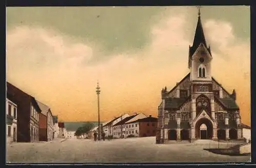 AK Aigen /Ob.-Oe., Strassenpartie an der Kirche