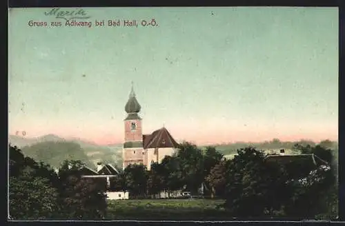 AK Adlwang bei Bad Hall, Ortspartie mit Kirche