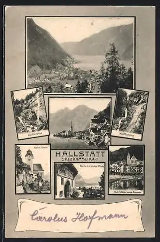 AK Hallstatt, Waldbachstrub, Kath. Kirche, Hotel Kainz vorm Seeauer