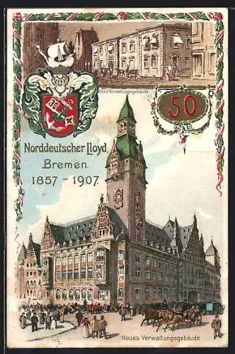 Lithographie Bremen, Norddeutscher Lloyd, Altes Verwaltungsgebäude