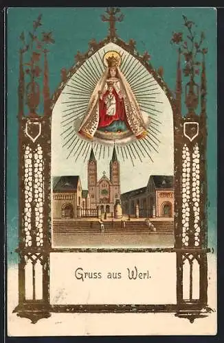 Präge-AK Werl, Kirche im Kirchen-Passepartout