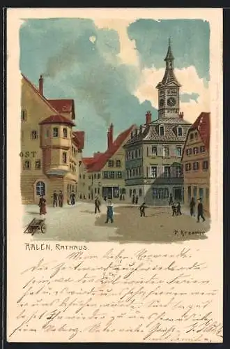 Lithographie Aalen, Partie am Rathaus