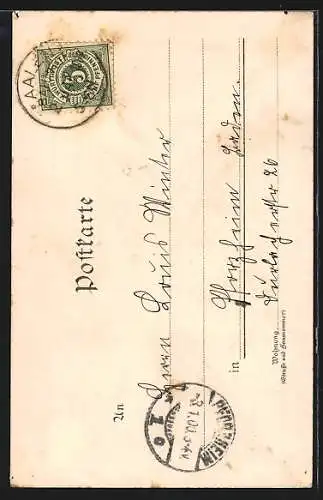 Lithographie Aalen, Rathaus im Sonnenschein