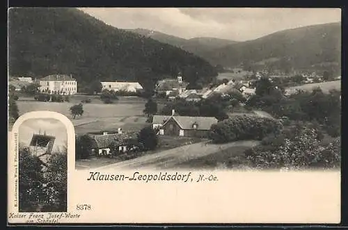 AK Klausen-Leopoldsdorf /N.-Oe., Kaiser Franz Josef-Warte, Gesamtansicht aus der Vogelschau