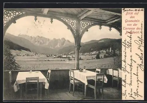 AK Gosau, Gasthaus Brandwirt, Gosaustein, von der Terrasse gesehen