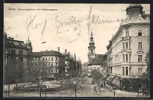 AK Graz, Bismarckplatz mit Herrengasse