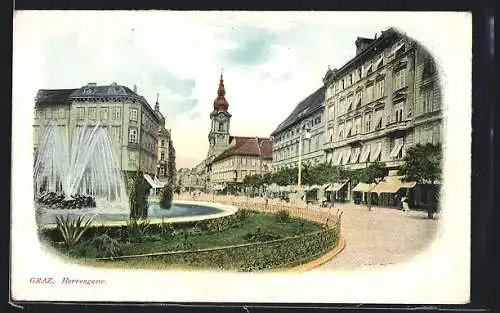 AK Graz, Herrengasse mit Springbrunnen